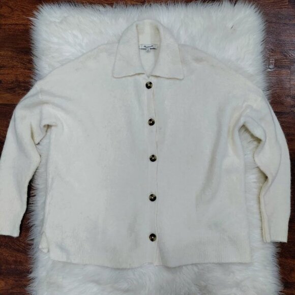 Madewell Womens Cream Button-Up Cardigan Sweater S Merino Wool Alpaca Blend - Picture 2 of 10